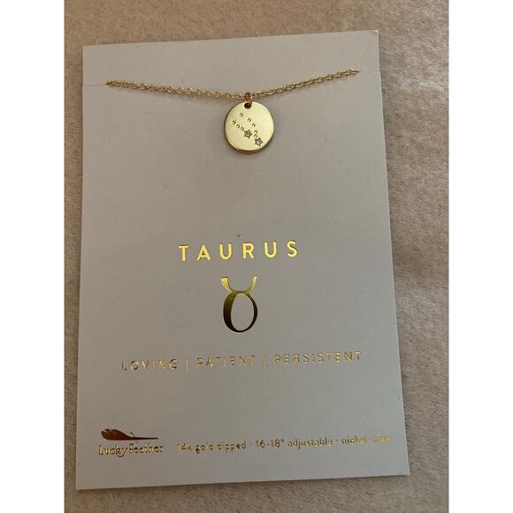 Lucky Feather Zodiac Collection Yaurus Necklace Gold Dipped 18” - Picture 1 of 6